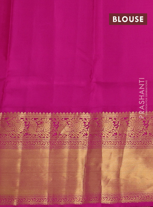 Pure kanchipuram silk saree green and pink with zari woven buttas and long zari woven korvai border