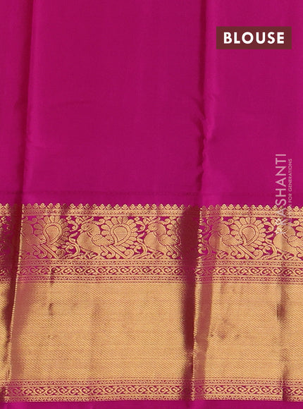 Pure kanchipuram silk saree lime green and pink with zari woven buttas and long zari woven korvai border