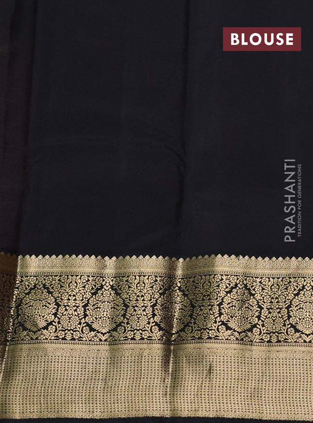 Pure kanchipuram silk saree peach pink and black with zari woven buttas and long zari woven korvai border