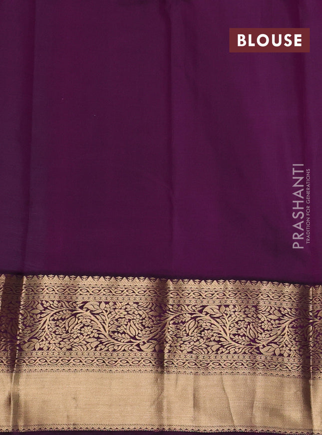 Pure kanchipuram silk saree teal green and wine shade with zari woven buttas and long zari woven korvai border