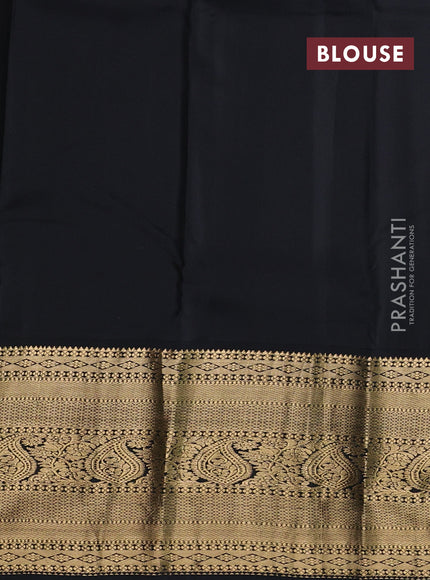 Pure kanchipuram silk saree teal green and black with allover zari stripes & buttas and long zari woven korvai border
