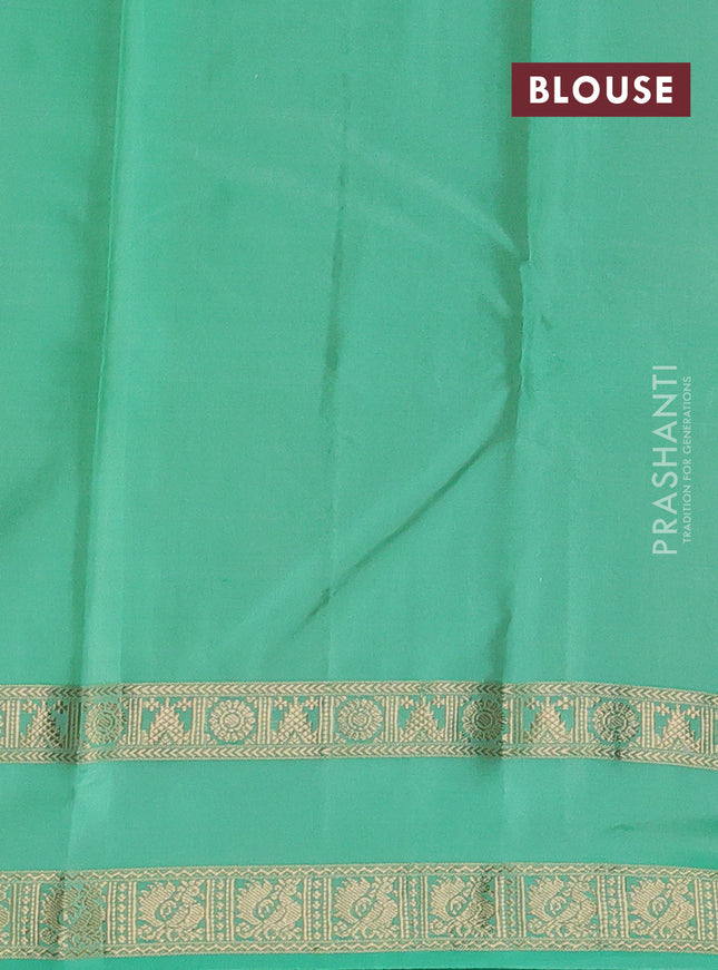 Pure kanchipuram silk saree pastel green and teal green with zari woven buttas and rettapet zari woven border