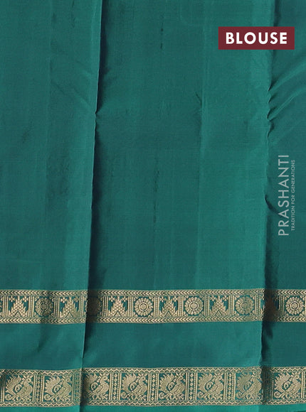 Pure kanchipuram silk saree purple and teal green with zari woven buttas and rettapet zari woven border