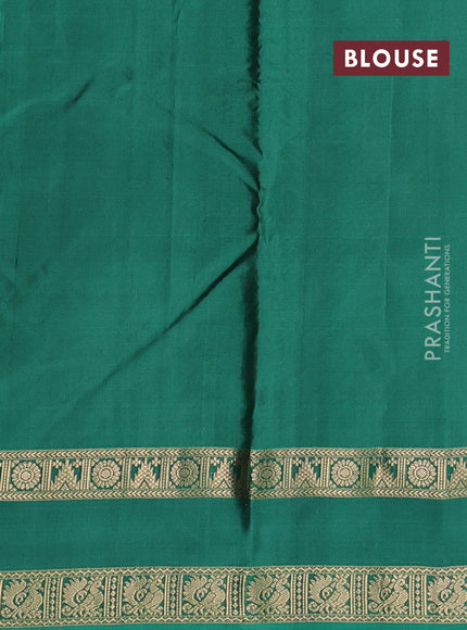 Pure kanchipuram silk saree coffee brown and teal green with zari woven buttas and rettapet zari woven border