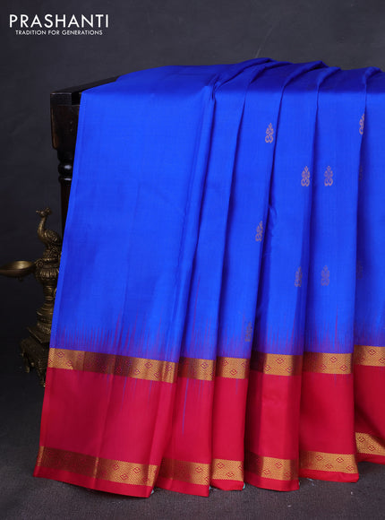 Pure kanchipuram silk saree blue and red with zari woven buttas and rettapet zari woven border