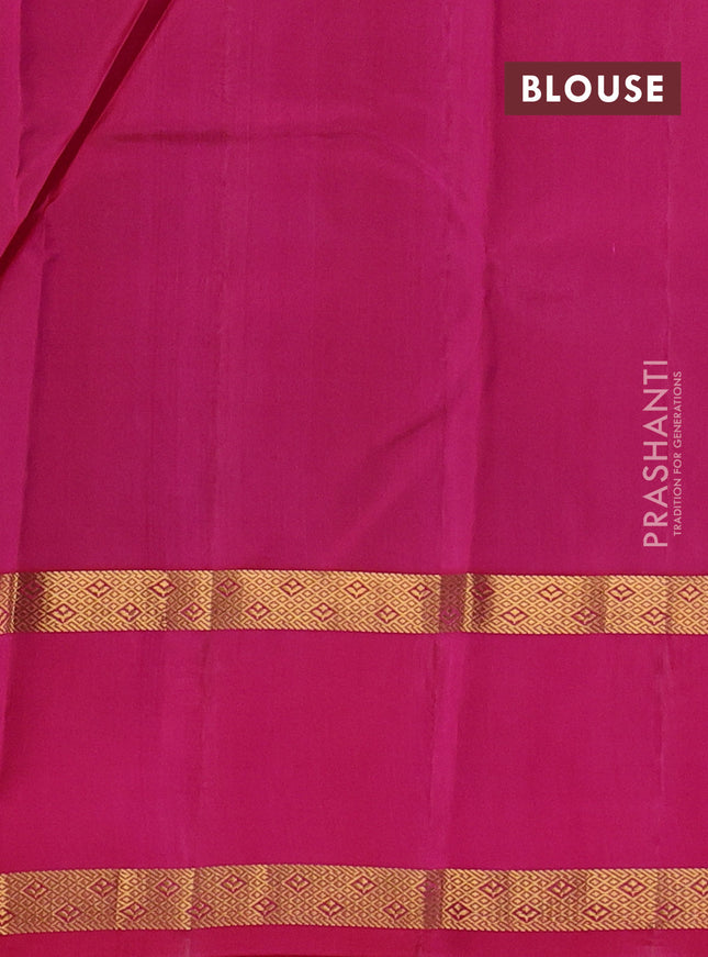 Pure kanchipuram silk saree olive green and pink with zari woven buttas and rettapet zari woven border