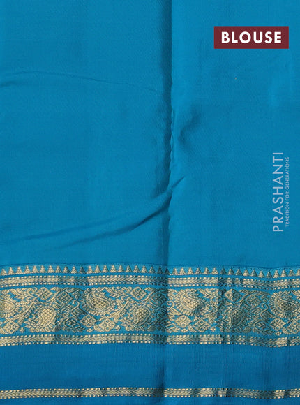 Pure kanchipuram silk saree violet and teal blue with zari woven buttas and rettapet zari woven border