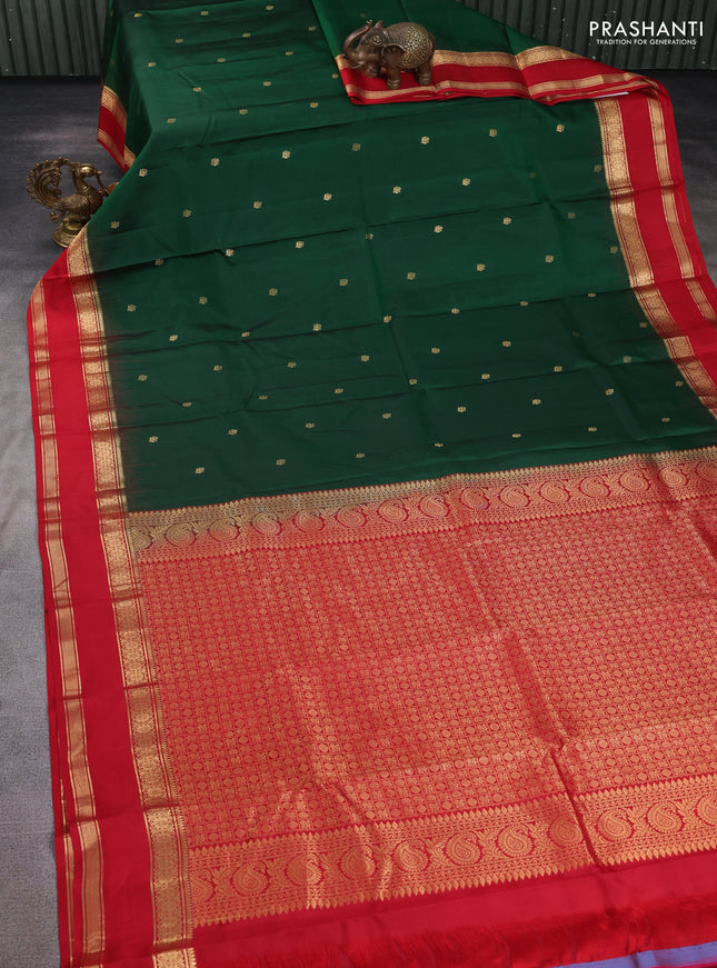 Pure kanchipuram silk saree green and red with zari woven buttas and rettapet zari woven border