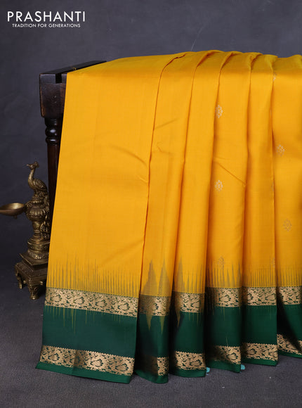 Pure kanchipuram silk saree yellow and green with zari woven buttas and rettapet zari woven korvai border