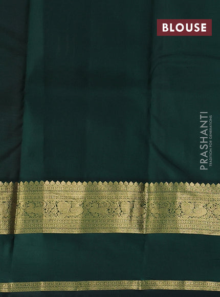 Pure kanchipuram silk saree peach pink and bottle green with zari woven buttas and rettapet zari woven korvai border
