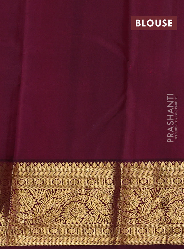 Pure kanchipuram silk saree lavender and deep maroon with zari woven buttas and zari woven korvai border