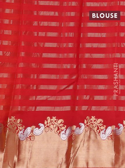 Pure kanchipuram silk saree yellow and red with allover zari weaves and zari woven border