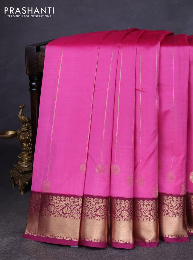Pure kanchipuram silk saree pink and wine shade with allover zari weaves and zari woven korvai border