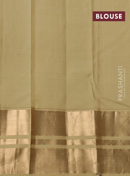 Pure kanchipuram silk saree coffee brown and sandal with allover zari checks & buttas and long zari woven korvai border