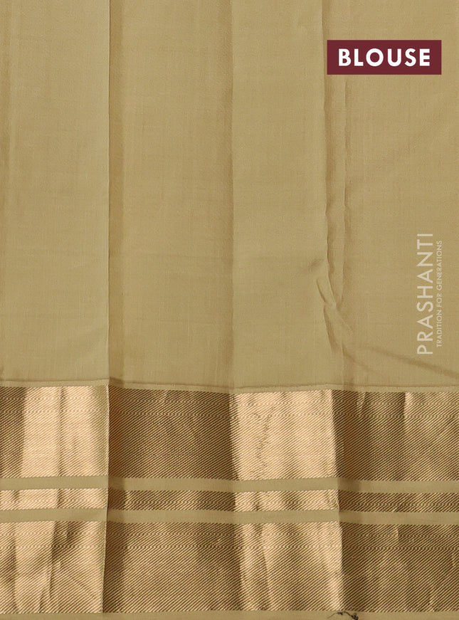 Pure kanchipuram silk saree coffee brown and sandal with allover zari checks & buttas and long zari woven korvai border