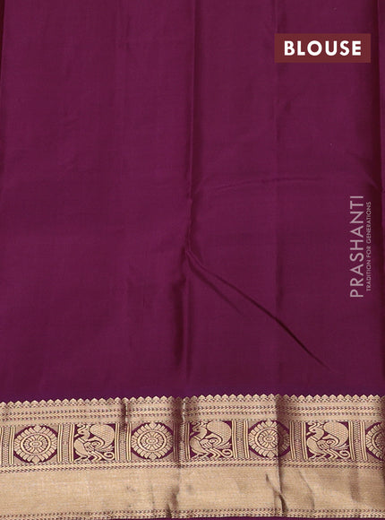 Pure kanchipuram silk saree light green and purple with allover zari checks & buttas and zari woven korvai border