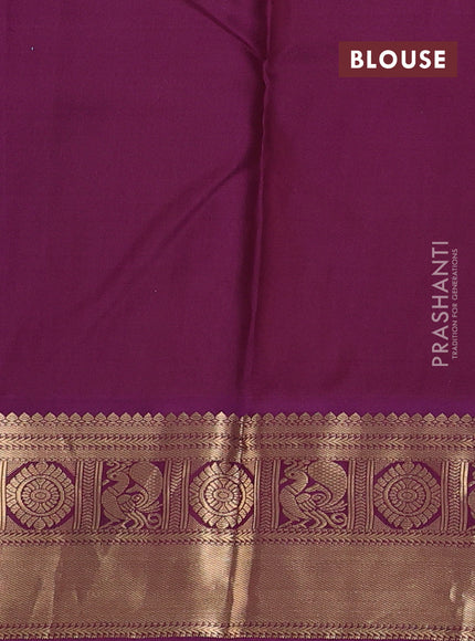 Pure kanchipuram silk saree cs blue and purple with allover zari checks & buttas and zari woven korvai border