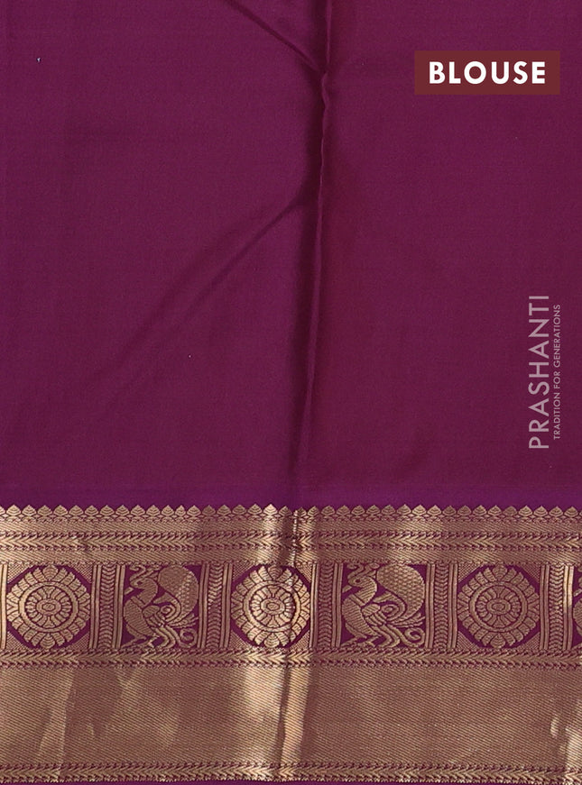 Pure kanchipuram silk saree cs blue and purple with allover zari checks & buttas and zari woven korvai border