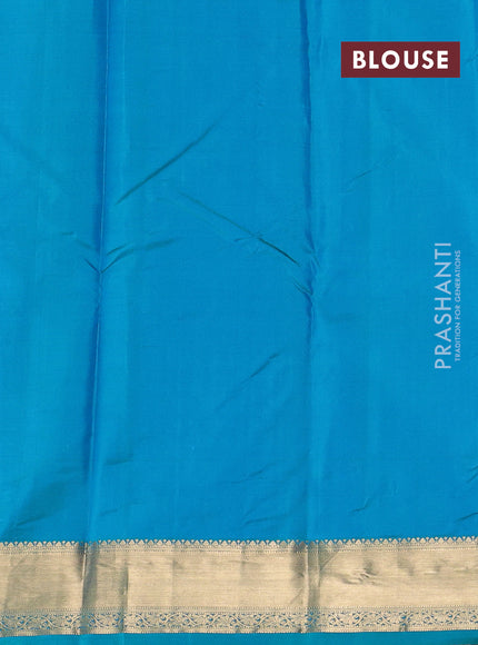 Pure kanchipuram silk saree teal blue with allover zari small zari checked pattern and zari woven border