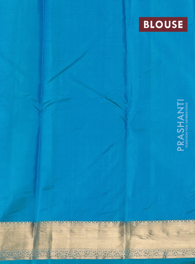 Pure kanchipuram silk saree teal blue with allover zari small zari checked pattern and zari woven border