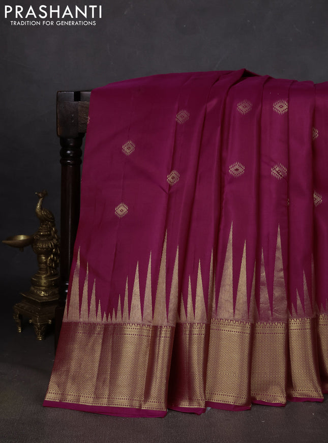 Pure kanchipuram silk saree wine shade with zari woven buttas and zari woven border