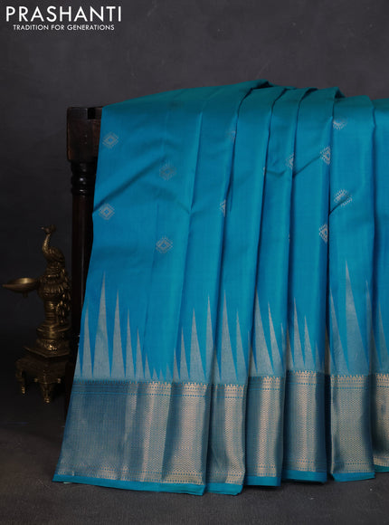 Pure kanchipuram silk saree cs blue with zari woven buttas and zari woven border