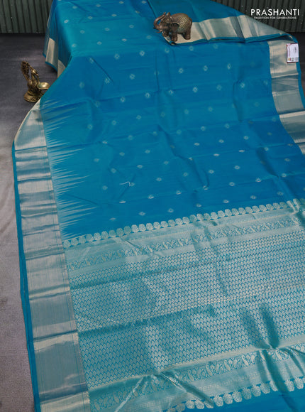 Pure kanchipuram silk saree cs blue with zari woven buttas and zari woven border