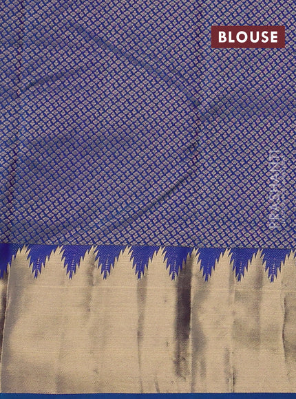 Pure kanchipuram silk saree dual shade of greenish blue with plain body and temple zari woven border