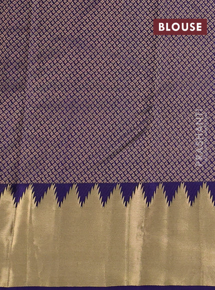 Pure kanchipuram silk saree navy blue with plain body and temple zari woven border