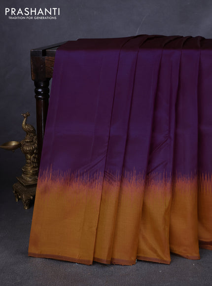 Pure kanchipuram silk saree purple and dark mustard with plain body and simple border