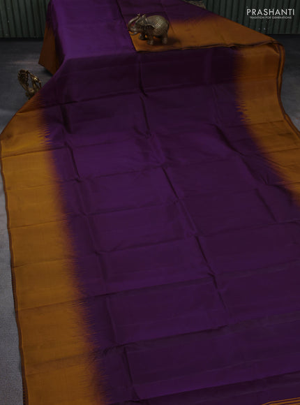 Pure kanchipuram silk saree purple and dark mustard with plain body and simple border