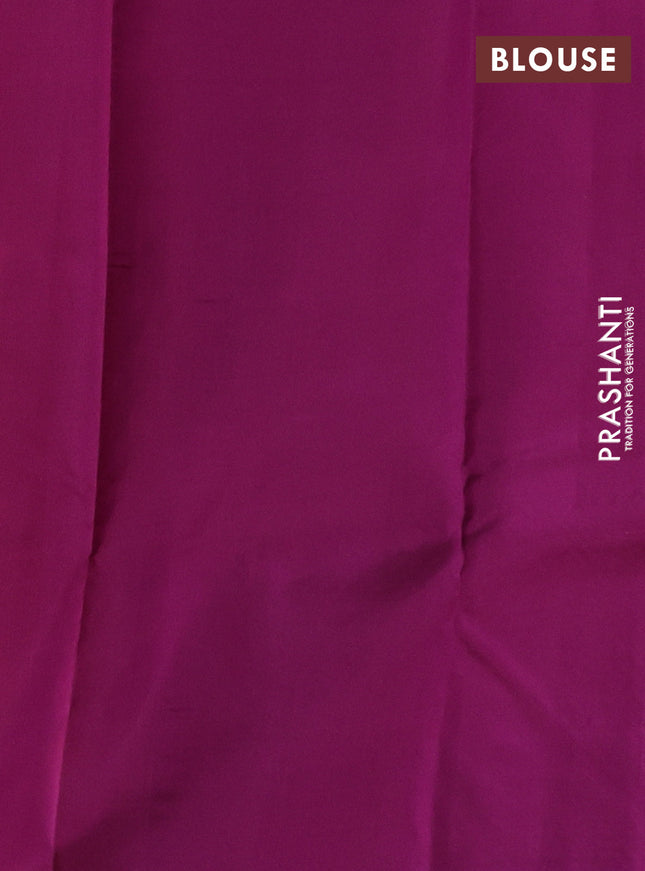 Pure kanchipuram silk saree peach shade and purple with zari woven buttas and zari woven butta border