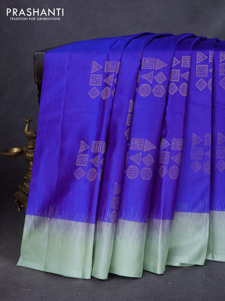 Pure kanchipuram silk saree blue and pastel green with zari woven buttas and simple border