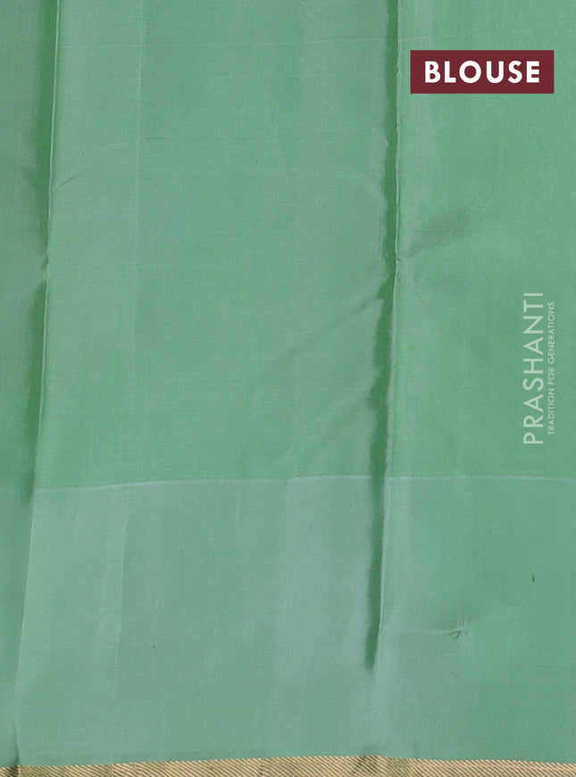 Pure kanchipuram silk saree purple and pista green with zari woven buttas and simple zari woven border
