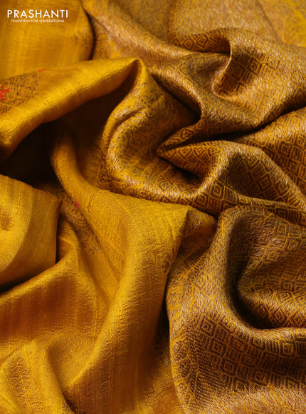 Banarasi raw silk saree mustard yellow with allover zari woven checked pattern and woven butta border