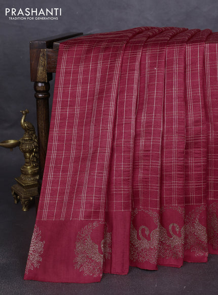 Banarasi raw silk saree red with allover zari woven checked pattern and woven butta border