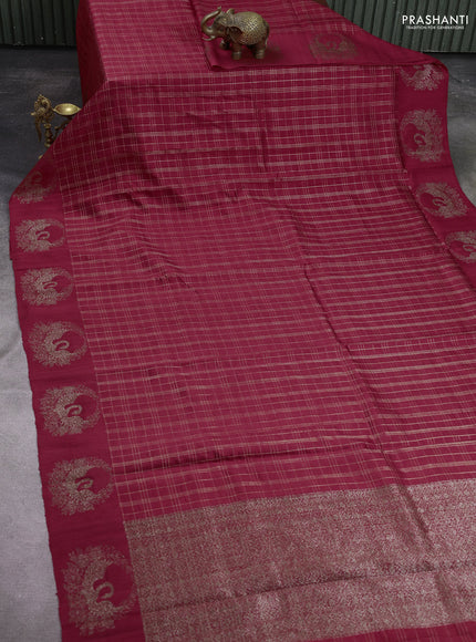 Banarasi raw silk saree red with allover zari woven checked pattern and woven butta border