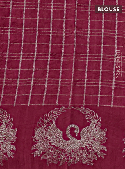 Banarasi raw silk saree red with allover zari woven checked pattern and woven butta border