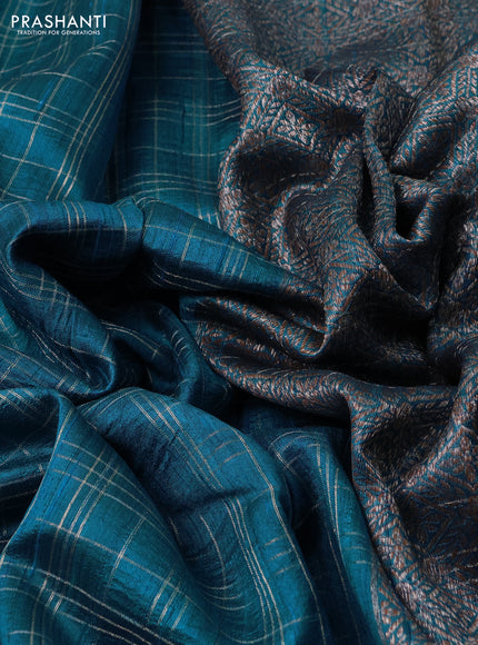 Banarasi raw silk saree peacock green with allover zari woven checked pattern and woven butta border