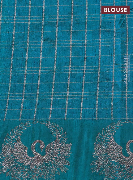 Banarasi raw silk saree peacock green with allover zari woven checked pattern and woven butta border