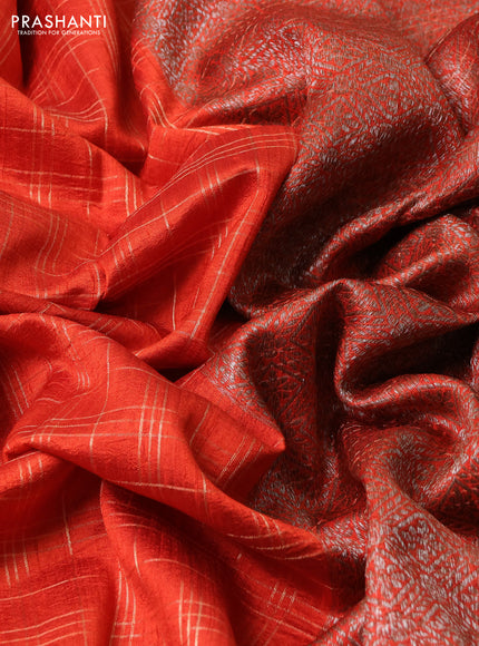 Banarasi raw silk saree orange with allover zari woven checked pattern and woven butta border