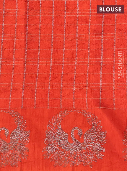 Banarasi raw silk saree orange with allover zari woven checked pattern and woven butta border