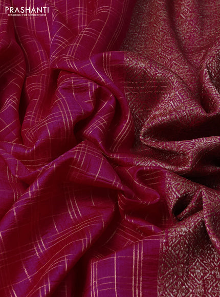Banarasi raw silk saree pink with allover zari woven checked pattern and woven butta border