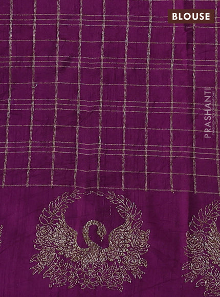 Banarasi raw silk saree deep purple with allover zari woven checked pattern and woven butta border