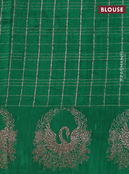 Banarasi raw silk saree green with allover zari woven checked pattern and woven butta border