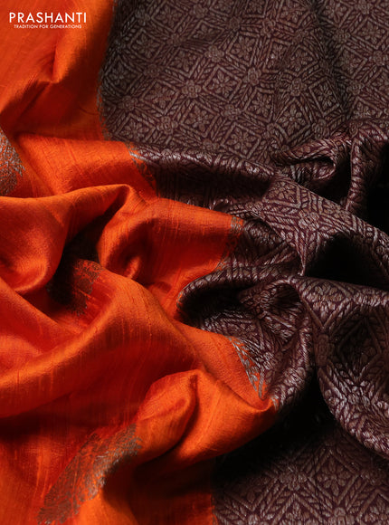 Banarasi raw silk saree orange and coffee brown with thread & zari woven buttas and woven border
