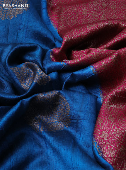 Banarasi raw silk saree peacock blue and pink with thread & zari woven buttas and woven border