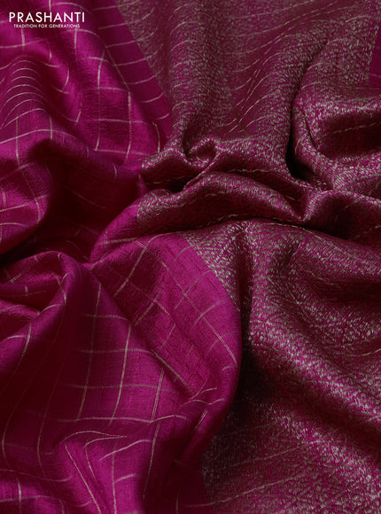 Banarasi raw silk saree pink with allover zari woven checked pattern and woven butta border
