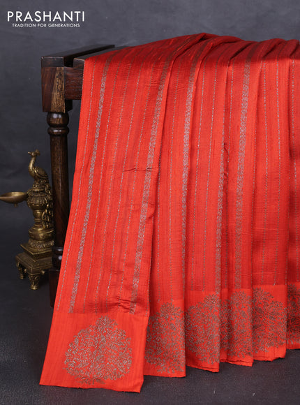 Banarasi raw silk saree orange with allover thread & zari weaves and woven butta border