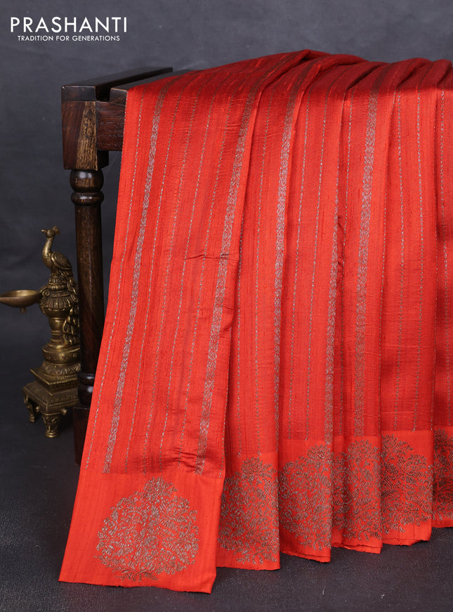 Banarasi raw silk saree orange with allover thread & zari weaves and woven butta border